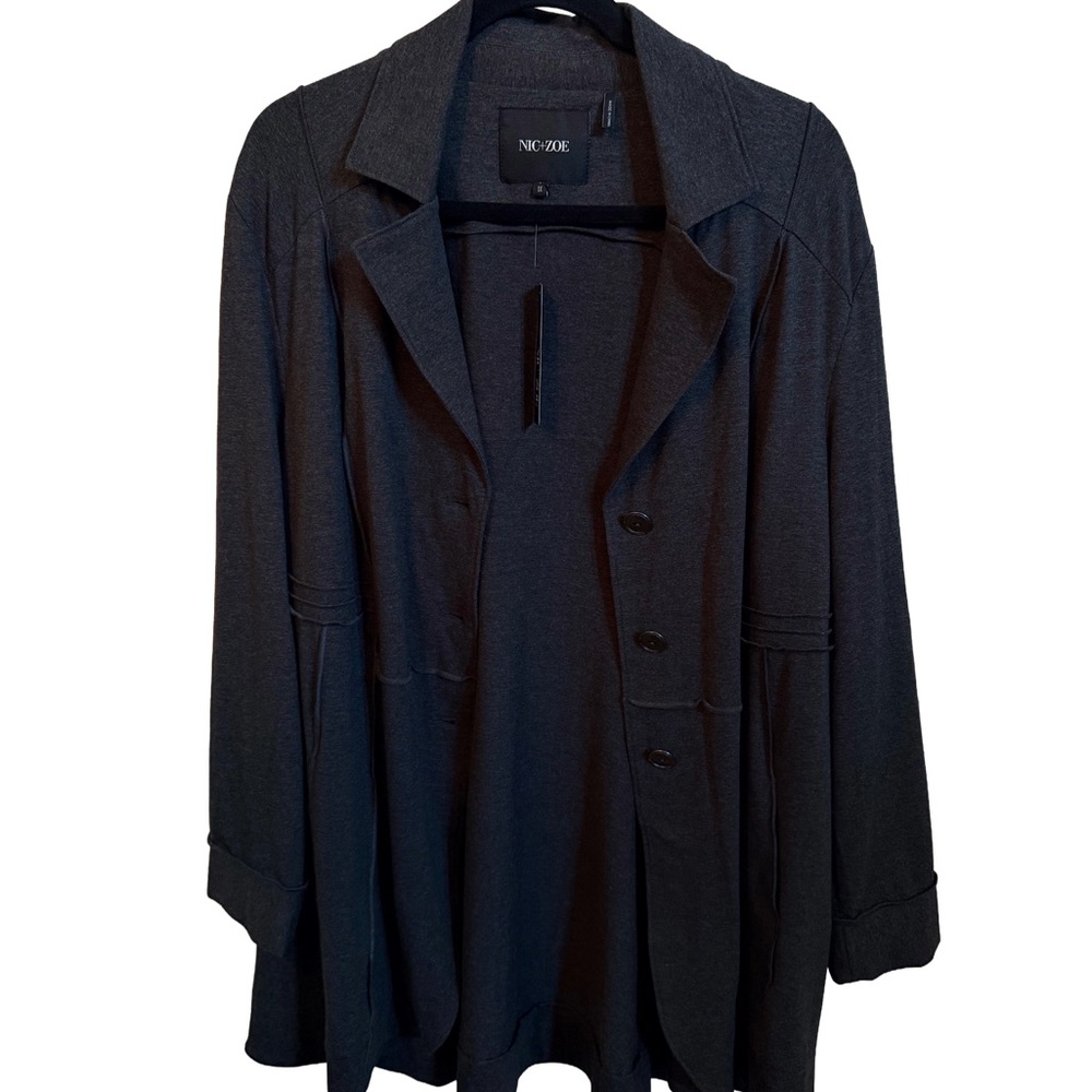NWT 🩶 Nic+Zoe Seamed Riding Jacket 3-Button Dark Gray Knit, Long, Equestrian, 1X - Picture 7 of 15